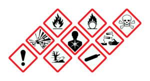 Vektor-Gefahrstoffzeichen. Warnschilder des Global Harmonisierten Systems. Placards für isolierte Gefahrstoffe