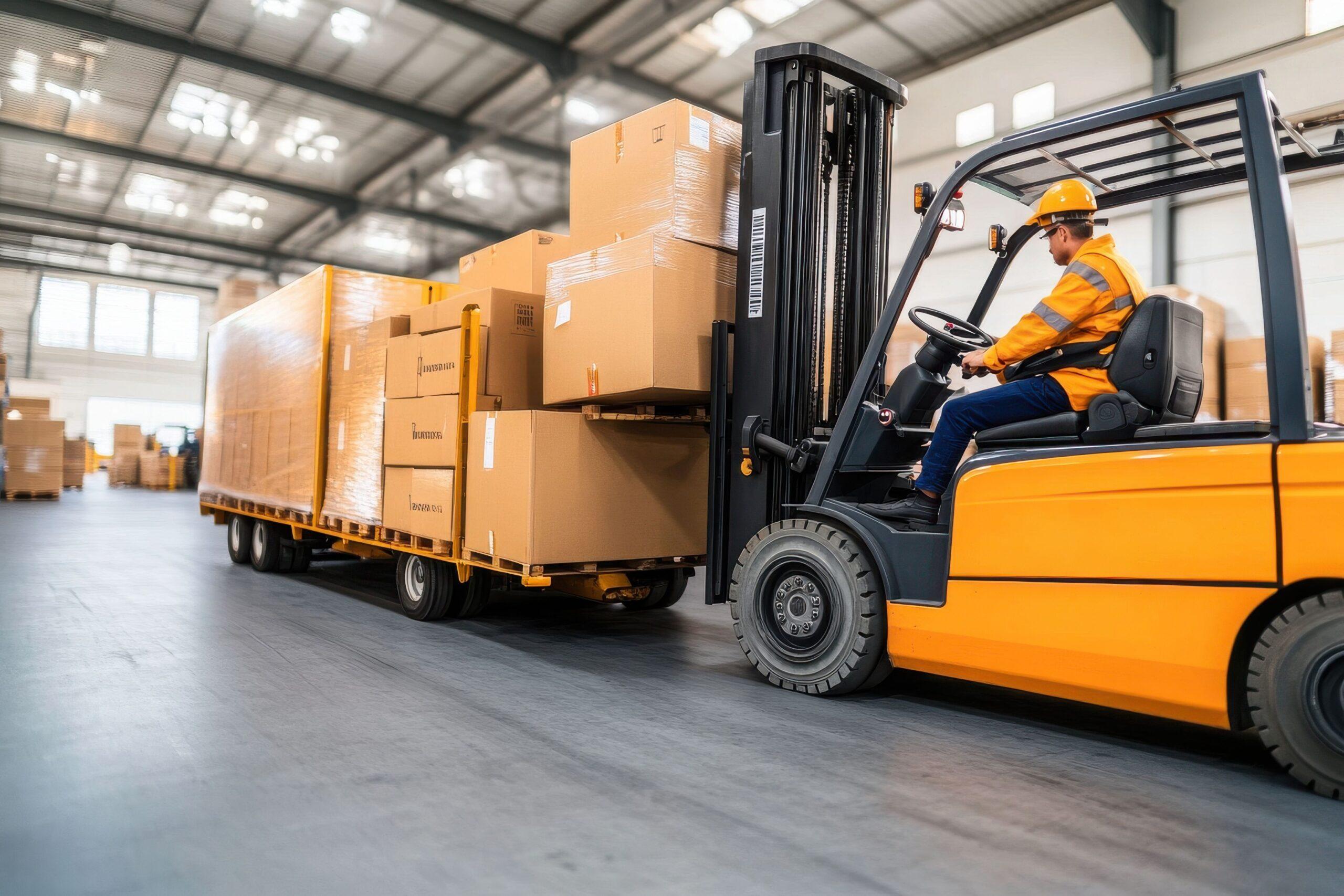 Baugruppenmontage mit effizienter Logistik und Gabelstaplertransport in moderner Lagerhalle