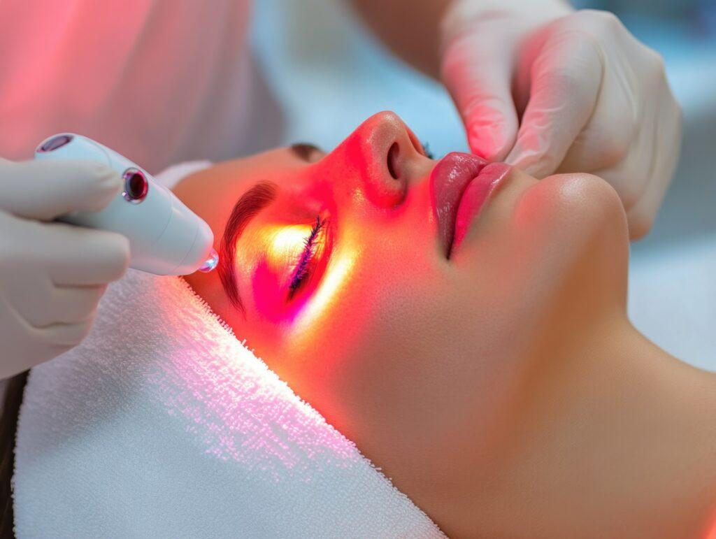 Lichtimpuls im Gesicht waehrend Behandlung | Endermologie