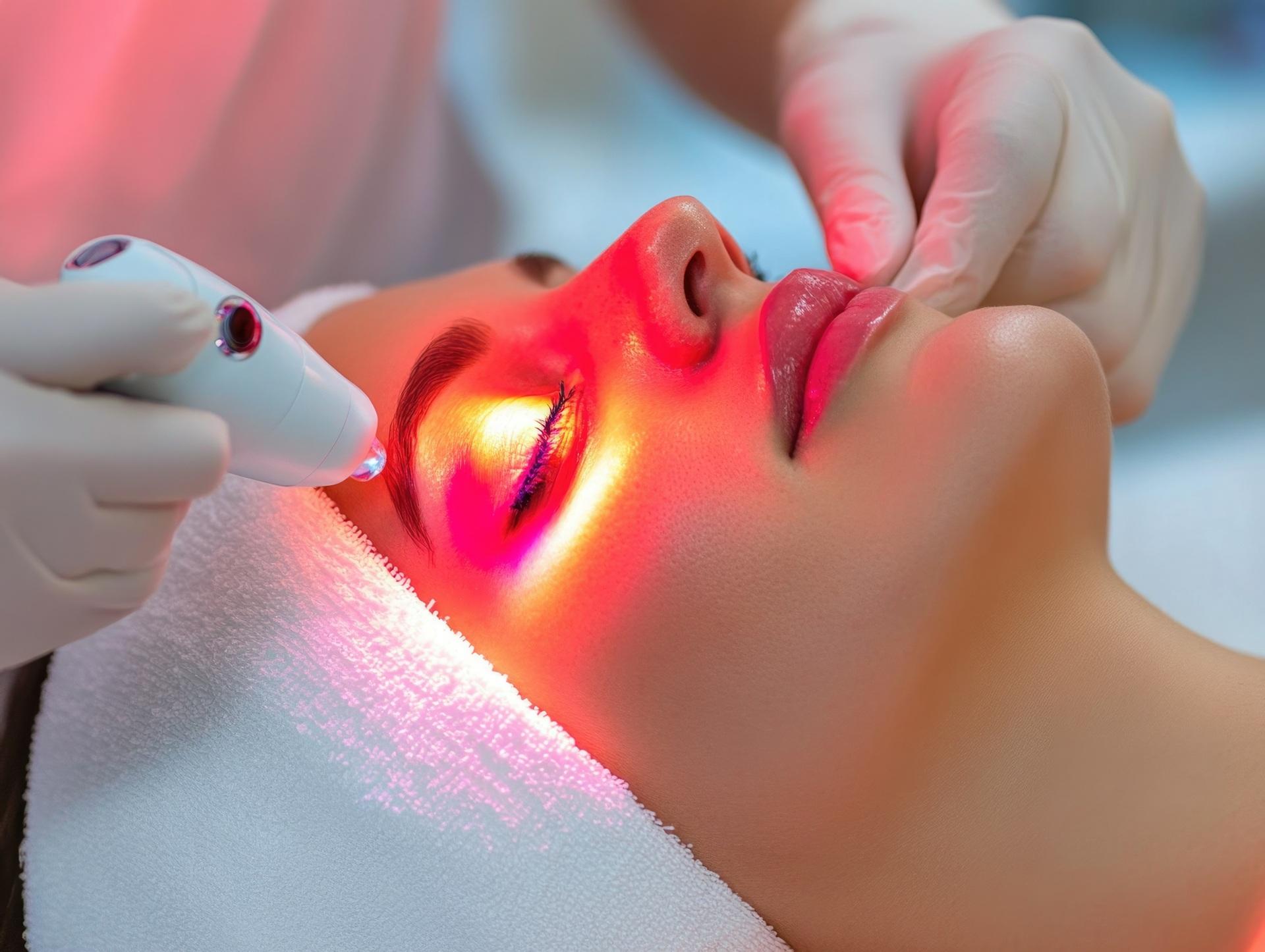 Lichtimpuls im Gesicht waehrend Behandlung | Endermologie