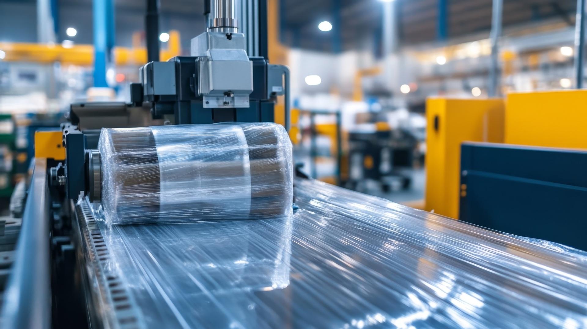 Verpackungsmaschine mit Stretchfolienrolle | Schrenzpapier