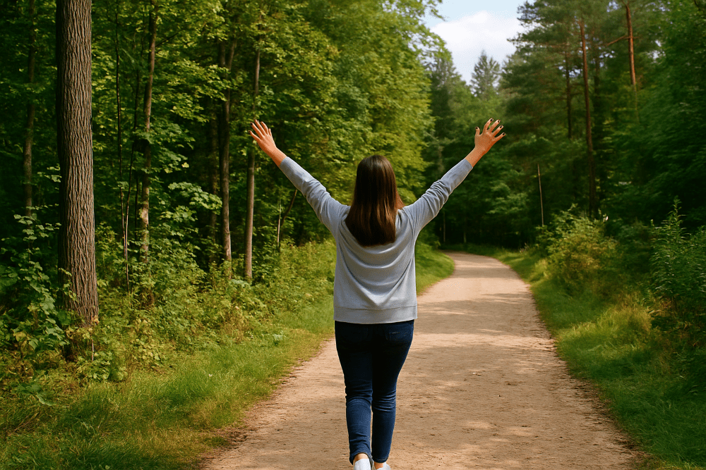 frau beim wandern im wald
